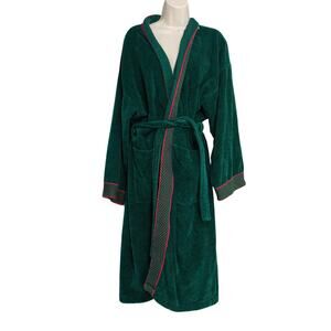 Vintage Pretti Italy Italian Cotton Towel Terry Cloth Robe Dark Green One Size